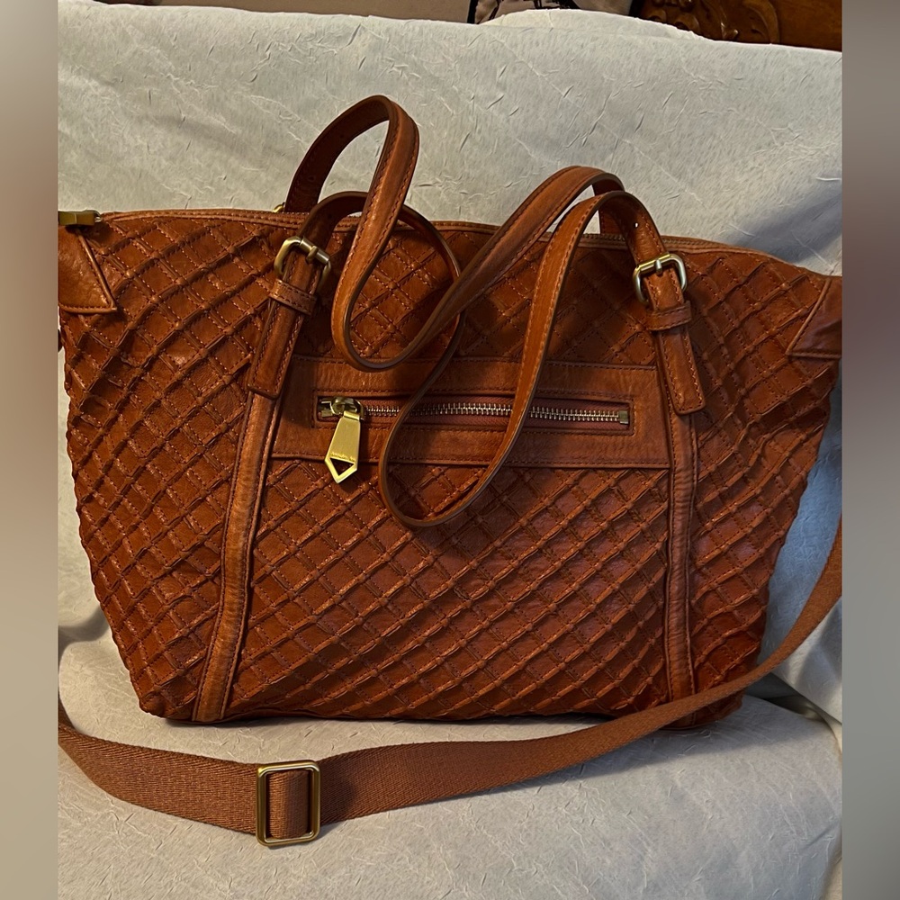 Christopher Kon exquisite leather Brown Quilted Tote Bag. NWOT